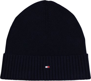 Tommy Hilfiger Blauwe Pima Katoen Vlag Beanie Tommy Hilfiger , Blue , Heren - ONE Size