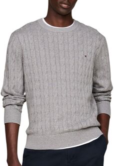 Tommy Hilfiger Classic Cotton Cable Crew Sweater Heren grijs