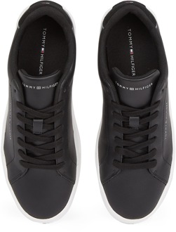 Tommy Hilfiger Court Leer Gedetailleerde Heren Trainers Zwart