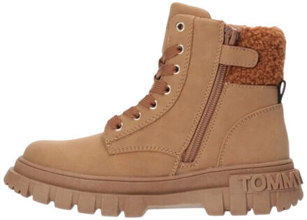Tommy Hilfiger Dames cognac ecologisch leren enkellaarsjes - maat 39,5 Bruin