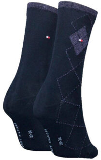 Tommy Hilfiger Dames diamant sokken (set van 2) Blauw - 35-38
