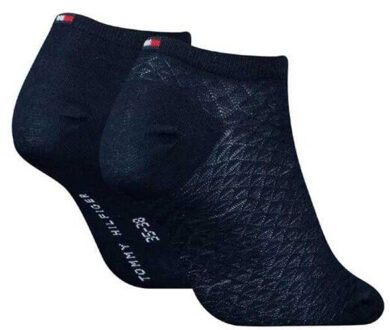 Tommy Hilfiger Dames effen enkelsokken met textuur (set van 2) Blauw - 35-38
