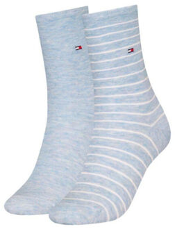 Tommy Hilfiger Dames effen gestreepte sokken (set van 2) - maat 39-42 Blauw