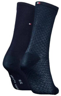Tommy Hilfiger Dames effen katoen blend sokken (set van 2) - maat 39-42 Blauw