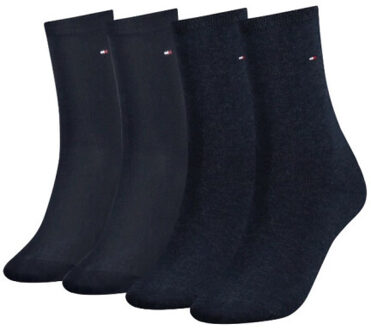 Tommy Hilfiger Dames geborduurde logosokken katoenmix (set van 4) Blauw - 39-42