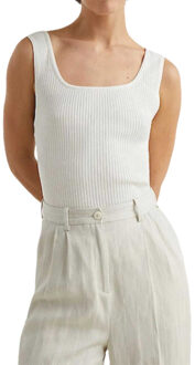 Tommy Hilfiger Dames geribbelde vierkante hals tanktop Beige - M