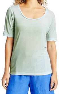 Tommy Hilfiger Dames linnen ronde hals t-shirt - maat XS Groen