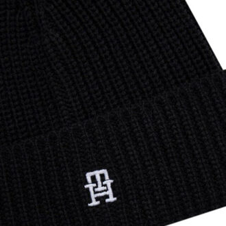 Tommy Hilfiger Dames muts met monogram - maat One size Zwart