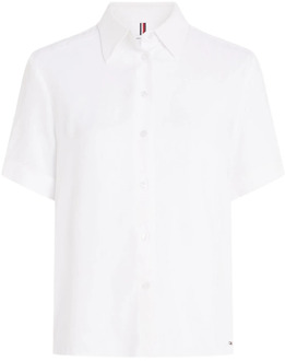 Tommy Hilfiger Damesoverhemd met korte mouwen in effen kleur Tommy Hilfiger , White , Dames - L,S,Xs