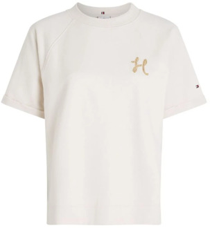 Tommy Hilfiger Eenvoudig en elegant T-shirt met korte mouwen en geborduurd logo Tommy Hilfiger , Beige , Heren - Xl,L,M,Xs