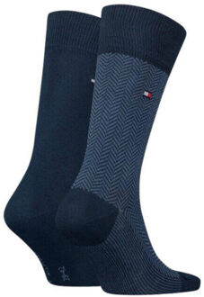 Tommy Hilfiger Effen visgraat sokken heren (set van 2) Blauw - 43-47