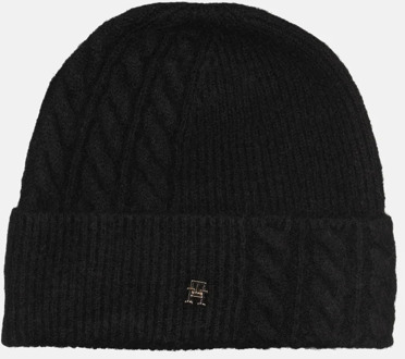 Tommy Hilfiger Elevated Chic Fluffy beanie muts black Zwart