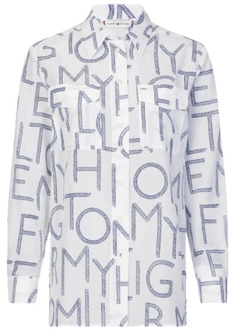 Tommy Hilfiger Gedrukte geknoopte blouse met lange en losse pasvorm Tommy Hilfiger , White , Dames - M,S