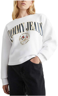 Tommy Hilfiger Gezellige Witte Sweatshirt met Geribbelde Details Tommy Hilfiger , White , Dames - M,S,Xs