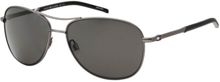 Tommy Hilfiger grijze PZ-lens mat donker ruthenium zilveren zonnebril - One Size