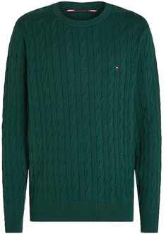 Tommy Hilfiger Groene Chain-Knit Crew Neck Sweater Tommy Hilfiger , Green , Heren - 2Xl,Xl,L,M,S,Xs,3Xl