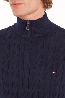 Tommy Hilfiger Half Zip Pullover Cable Navy Donkerblauw - L,XL,XXL