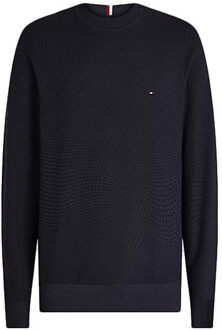 Tommy Hilfiger Heren Blauwe Rechthoekige Structuur Crew Neck Trui Tommy Hilfiger , Blue , Heren - Xl,S