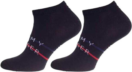 Tommy Hilfiger Heren contrast gestreepte enkelsokken (set van 2) Zwart - 43-47