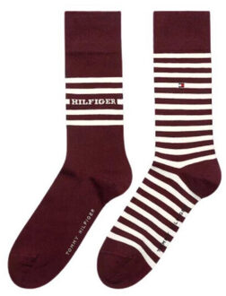 Tommy Hilfiger Heren contrast gestreepte katoenen sokken (set van 2) Rood - 44-47