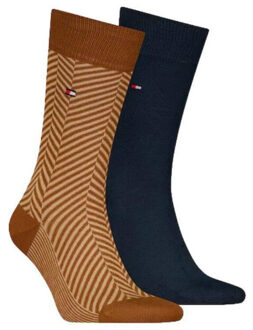 Tommy Hilfiger Heren contrast gestreepte sokken (set van 2) Blauw - 44-47