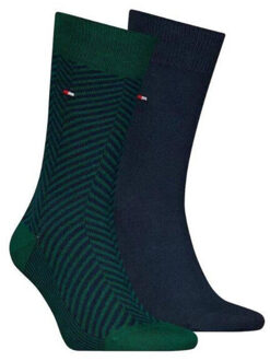 Tommy Hilfiger Heren contrast gestreepte sokken (set van 2) Groen - 44-47
