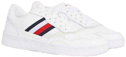 Tommy Hilfiger Heren retro streep leren cupsole schoenen Wit - 44