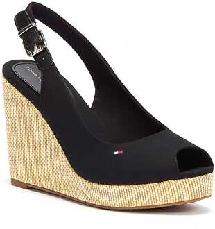 Tommy Hilfiger Iconic Elena Sling Back Womens Black Wedge Sandals Zwart - EU 40.5 / UK 7