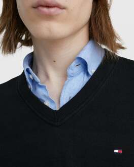 Tommy Hilfiger Men's Tommy Hilfiger 1985 Collection Organic Cotton V-Neck Jumper in Black Zwart