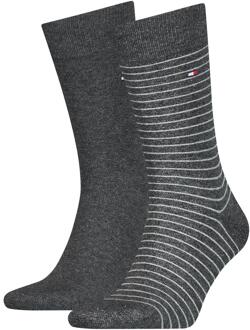 Tommy Hilfiger Men Small Stripe Sock Antraciet 2-Pack-47/49 - 47/49
