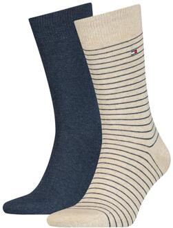 Tommy Hilfiger Men Small Stripe Sock Beige Melange 2-Pack-43/46 - 43/46
