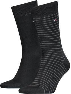 Tommy Hilfiger Men Small Stripe Sock Black 2-Pack-47/49 Zwart - 47/49