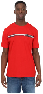 Tommy Hilfiger Moderne Monogram Rode Heren T-shirt Tommy Hilfiger , Red , Heren - M,S