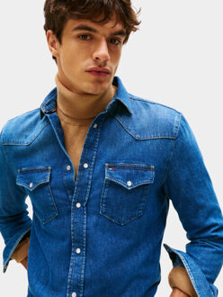 Tommy Hilfiger Overshirt western shirt noah indigo mw0mw42084/1bw Blauw - XL