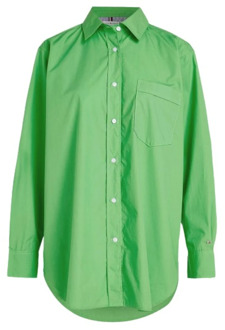 Tommy Hilfiger Oversized Katoenen Poplin Shirt Tommy Hilfiger , Green , Dames - 2Xl,Xl