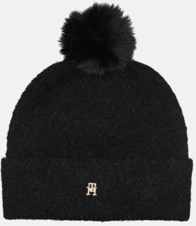 Tommy Hilfiger pom pom beanie muts black Zwart