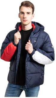 Tommy Hilfiger Puffer jack met afneembare capuchon en backprint Donkerblauw - L