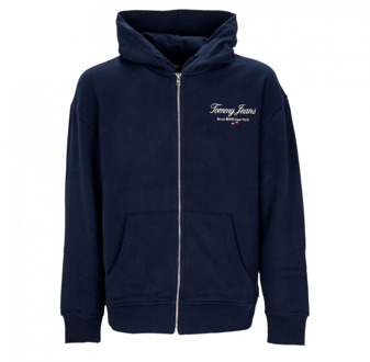 Tommy Hilfiger Relaxed Luxe Rits Hoodie Donker Marineblauw Tommy Hilfiger , Blue , Heren - Xl,L,M,S