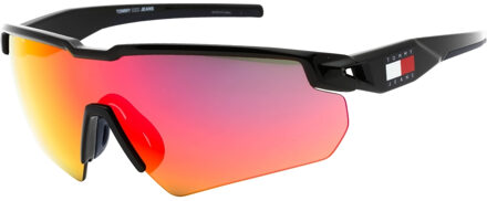 Tommy Hilfiger rode ML lens blauwe detail zwarte zonnebril