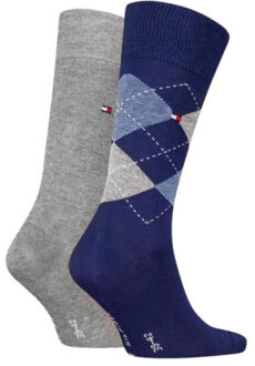 Tommy Hilfiger Ruitensokken heren (set van 2) Grijs - 43-46