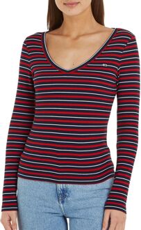 Tommy Hilfiger Slim Essentials Stripe Longsleeve Shirt Dames rood - donkerblauw - wit - M