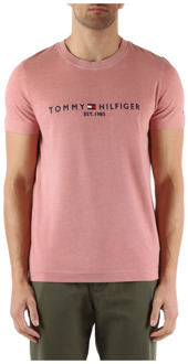 Tommy Hilfiger Slim Fit Katoen Logo T-shirt Tommy Hilfiger , Pink , Heren - 2Xl,Xl,L,M,S
