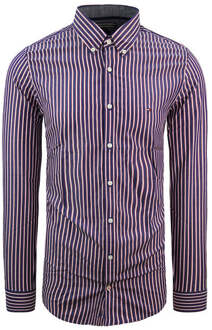 Tommy Hilfiger Slim Fit Oxford Overhemd Gestreept Navy Heren Top Rood