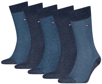 Tommy Hilfiger Sokken Giftbox Heren Herringbone Dot 5-pack Jeans-39/42 Blauw - 39/42