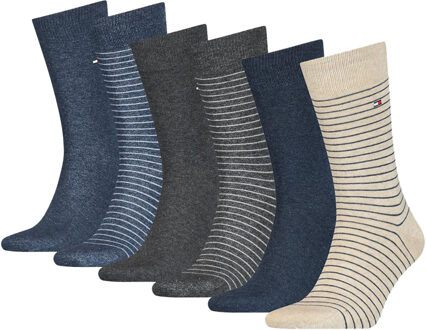 Tommy Hilfiger Sokken Heren 6-pack Small Stripe Antraciet/Jeans/Beige Melange-43/46 Antraciet,Beige,Blauw - 43/46