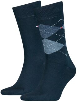 Tommy Hilfiger Sokken Heren Check 2-pack Dark Navy-43/46 Blauw - 43/46