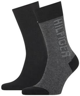 Tommy Hilfiger Sokken Seasonal Rib Logo Black 2-Pack-39/42 - 39/42