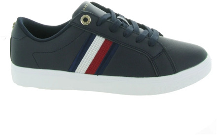 Tommy Hilfiger Strepen Leren Sneaker Tommy Hilfiger , Blue , Dames - 36 Eu,37 Eu,38 EU