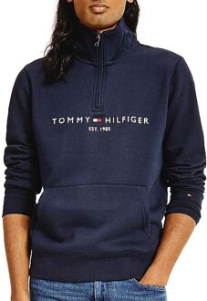 Tommy Hilfiger Sweater met halve rits en logoborduring Donkerblauw - XL