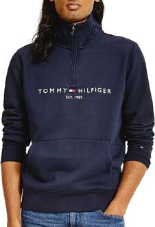 Tommy Hilfiger Sweater met halve rits en logoborduring Donkerblauw